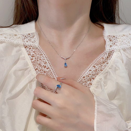 天然ダイヤモンド付きアクアマリンネックレスk18 ネックレス  