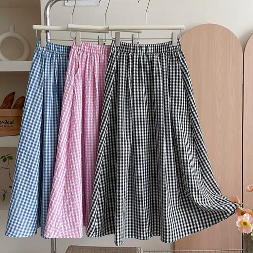 チェック柄スカート 3色（ピンク）ロングスカート 大人のリラックス