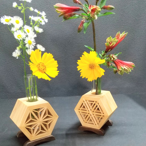 木製 一輪挿し 【組子(麻の葉)(胡麻柄)】 一輪挿し・花瓶・花器 みかん