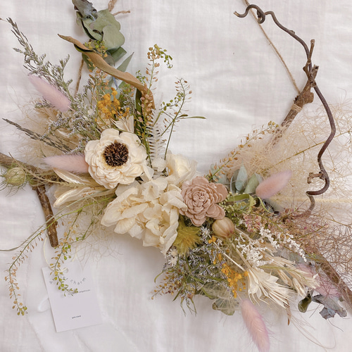 淡色横長スワッグ✿ドライフラワー✿プリザーブドフラワー使用 淡色横長スワッグ✿ドライフラワー✿プリザーブドフラワー使用