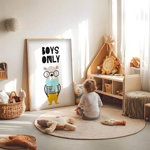 キッズポスター BOYS ONLY くま メッセージ 男の子向け 北欧風