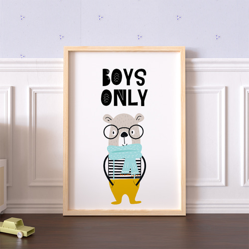 キッズポスター BOYS ONLY くま メッセージ 男の子向け 北欧風