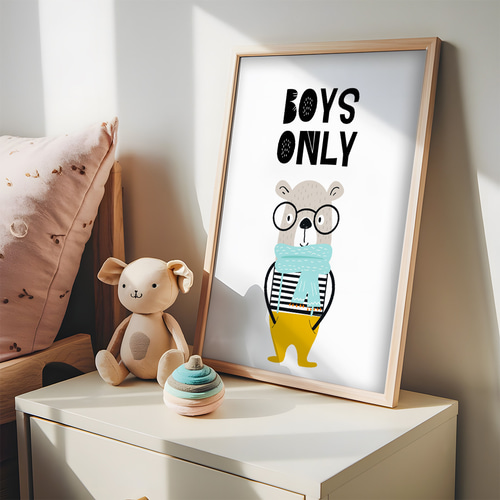 キッズポスター BOYS ONLY くま メッセージ 男の子向け 北欧風