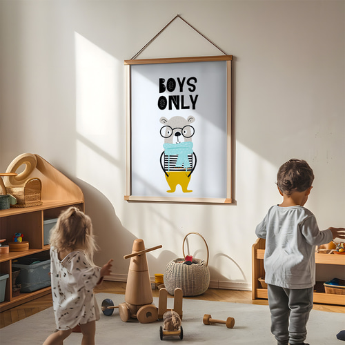 キッズポスター BOYS ONLY くま メッセージ 男の子向け 北欧風