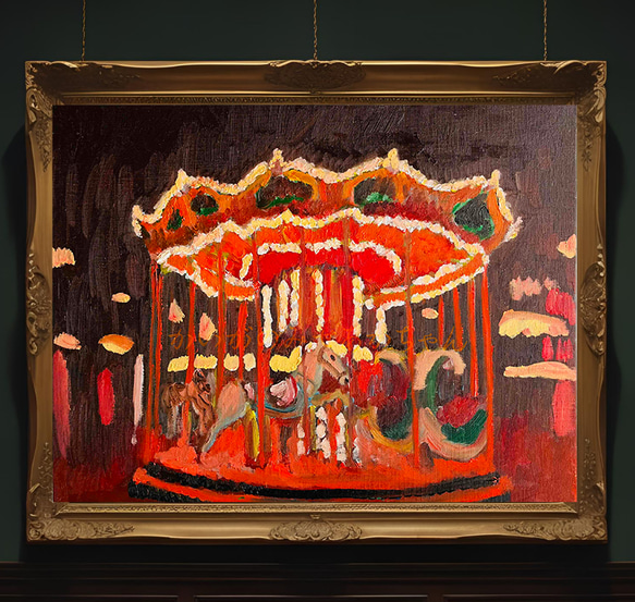 32×41㎝「夜のメリーゴーランド３」原画・油彩画・F6 32×41㎝「夜のメリーゴーランド3」原画・油彩画・F6