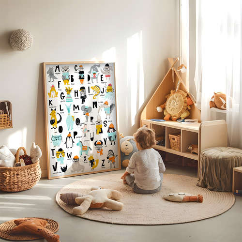 アートポスター アルファベット ABC 動物 知育 学習 英語 可愛い 北欧