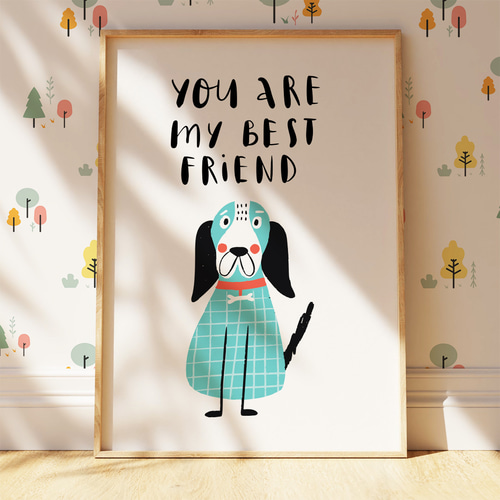子供向けアートポスター ベストフレンド犬 スカンジナビアデザイン