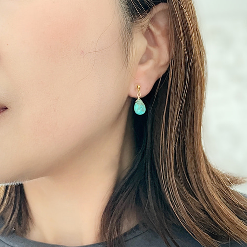 ターコイズ ペアシェイプドロップピアス /イヤリング【K18
