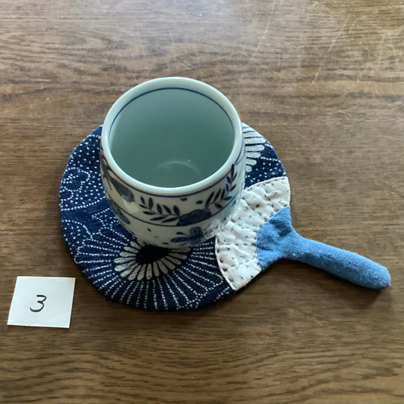 藍染め　うちわ形　コースター 2枚目の画像