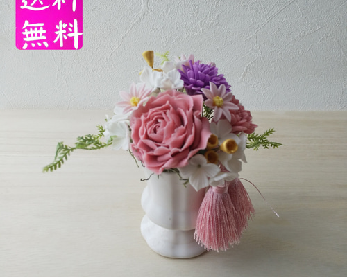 粘土のお供え 樹脂粘土のバラのピンク系ミニ仏花フラワー