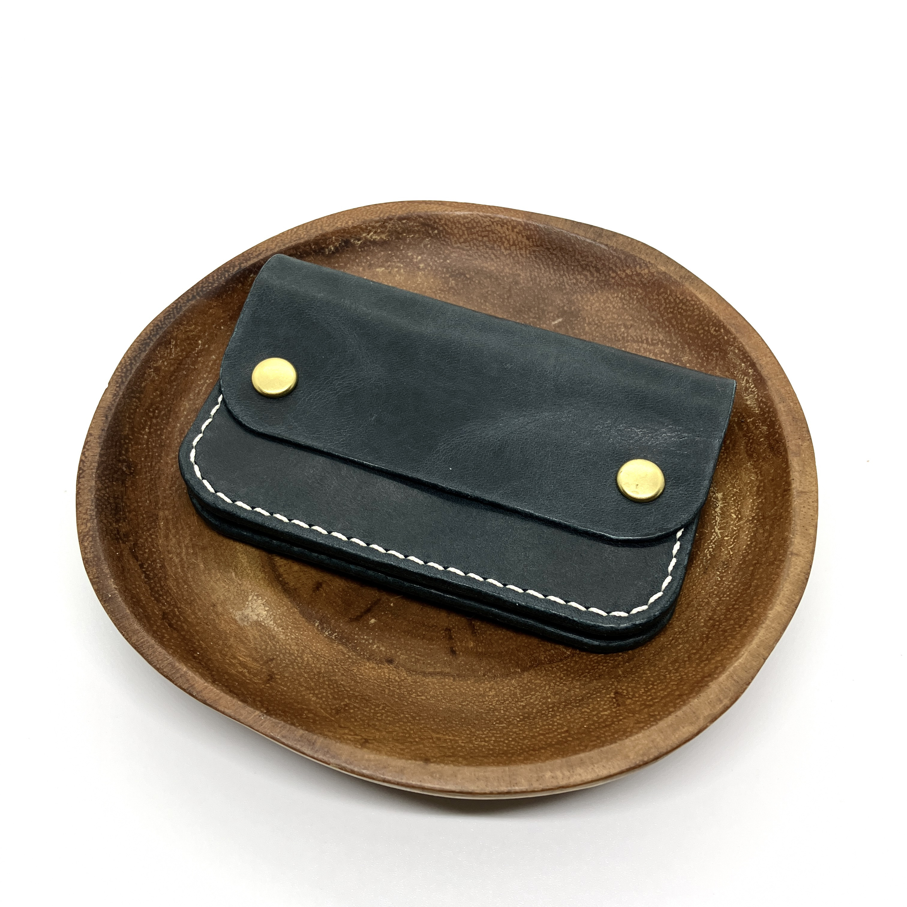 【リトルトラッカーウォレット】たつの蝋引きヌメ革　インディゴ　革財布　ミニ財布　カードケース　タンニンなめし 手縫い 5,440円