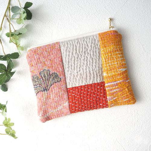 インド刺繍&カンタキルト（コインケース/刺繍リボン/インド