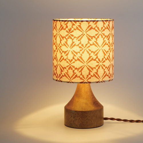 ◇テーブルランプS/インド/ハンドブロックプリント/オレンジ/スタンド