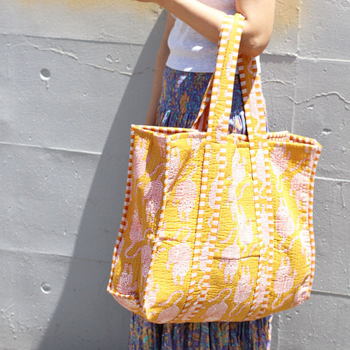 あこママ ブロックプリントトート マザーズバッグ レッド&ブルー