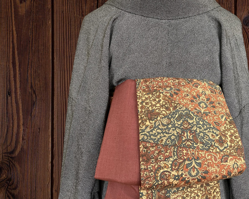 未着用　小紋反物　結城紬　更紗小紋　立涌 鳥　花模様　着物　075a d e24c62f9810ae4f8df0460bdb33d6d