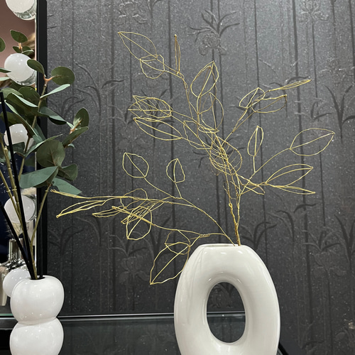 2way 真鍮の葉っぱの立体スワッグ ワイヤーアート ワイヤークラフト