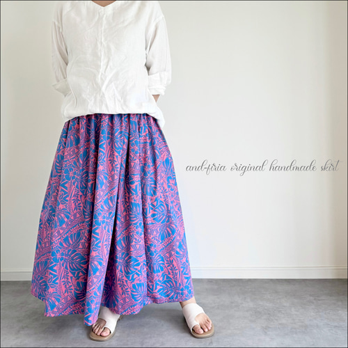 resort style♪ハワイアンプリントのギャザースカート ピンク