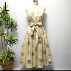 着物リメイク　ワンピース　大島紬　ウエスト切替ギャザー　椿　L〜LL　人気の花柄 着物リメイク ワンピース 大島紬 ウエスト切替ギャザー 椿 3種類