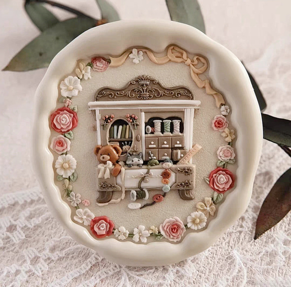 再販⭐︎特大45mm くまさんと猫ちゃん裁縫棚 シーリングスタンプ  