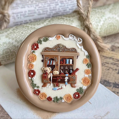 再販⭐︎特大45mm くまさんと猫ちゃん裁縫棚 シーリングスタンプ  