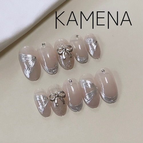 オーダーネイルチップ　ニュアンス　リボン　ワンホン　推し　マグネットno.65 オーダーネイルチップニュアンスリボンワンホン推しマグネットno.65