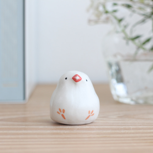 清水焼 文鳥 つがい フィギュリン 陶磁器 置物 飾り物 白文鳥