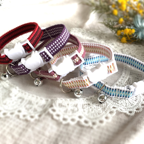 チャームが選べる真田紐の猫ちゃん用首輪❀全21色 名入れ セーフティ