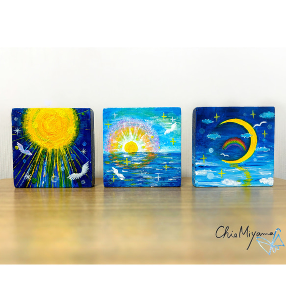 原画 抽象画 太陽 海 月 ブルー 青 おしゃれ モダンアート 現代