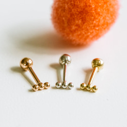 18K 14K ゴールド ミニボール ヘリックス 軟骨 アンチトラガス インナーコンク イヤリング バーベル ピアス 3枚目の画像