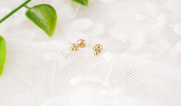 18K 14K ゴールド ミニボール ヘリックス 軟骨 アンチトラガス インナーコンク イヤリング バーベル ピアス 1枚目の画像