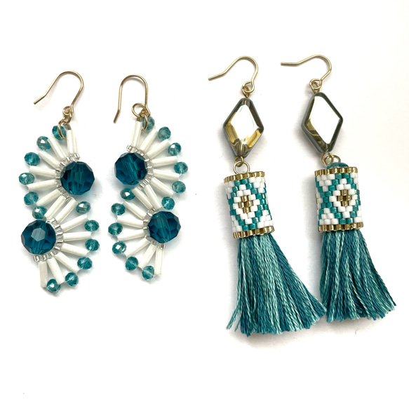 再販5♡【creema限定 夏の福袋】ターコイズ　ピアス 【2点set】 3枚目の画像