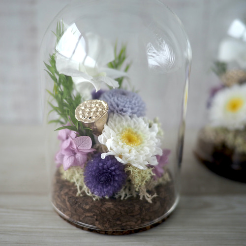 仏花)ガラスドーム -デンファレ パープル- プリザーブドフラワー