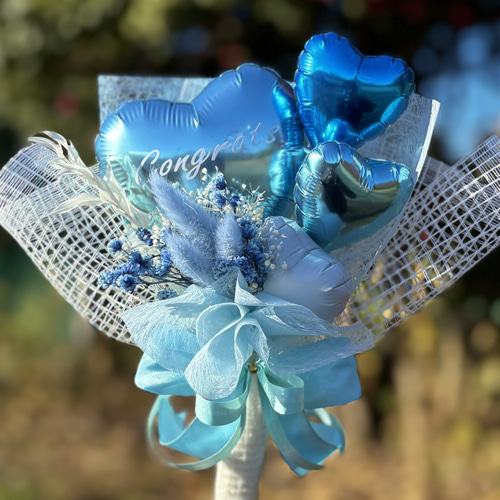 バルーンブーケミニブーケブルー 卒業式 誕生日 発表会 記念日 卒業