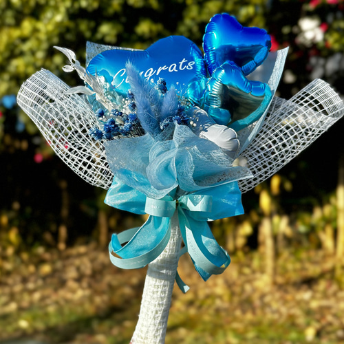 バルーンブーケミニブーケブルー 卒業式 誕生日 発表会 記念日 卒業