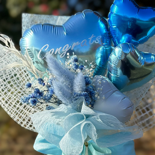 バルーンブーケミニブーケブルー 卒業式 誕生日 発表会 記念日