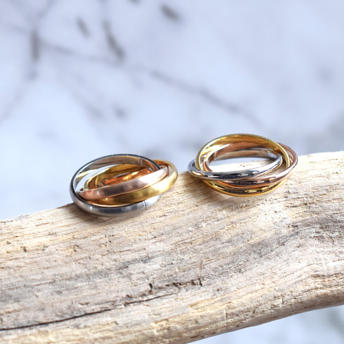 K18 3連リング ゴールド シルバー トリニティ　11号 K18 3連リング ゴールド シルバー トリニティ 11号 11号【CARTIER