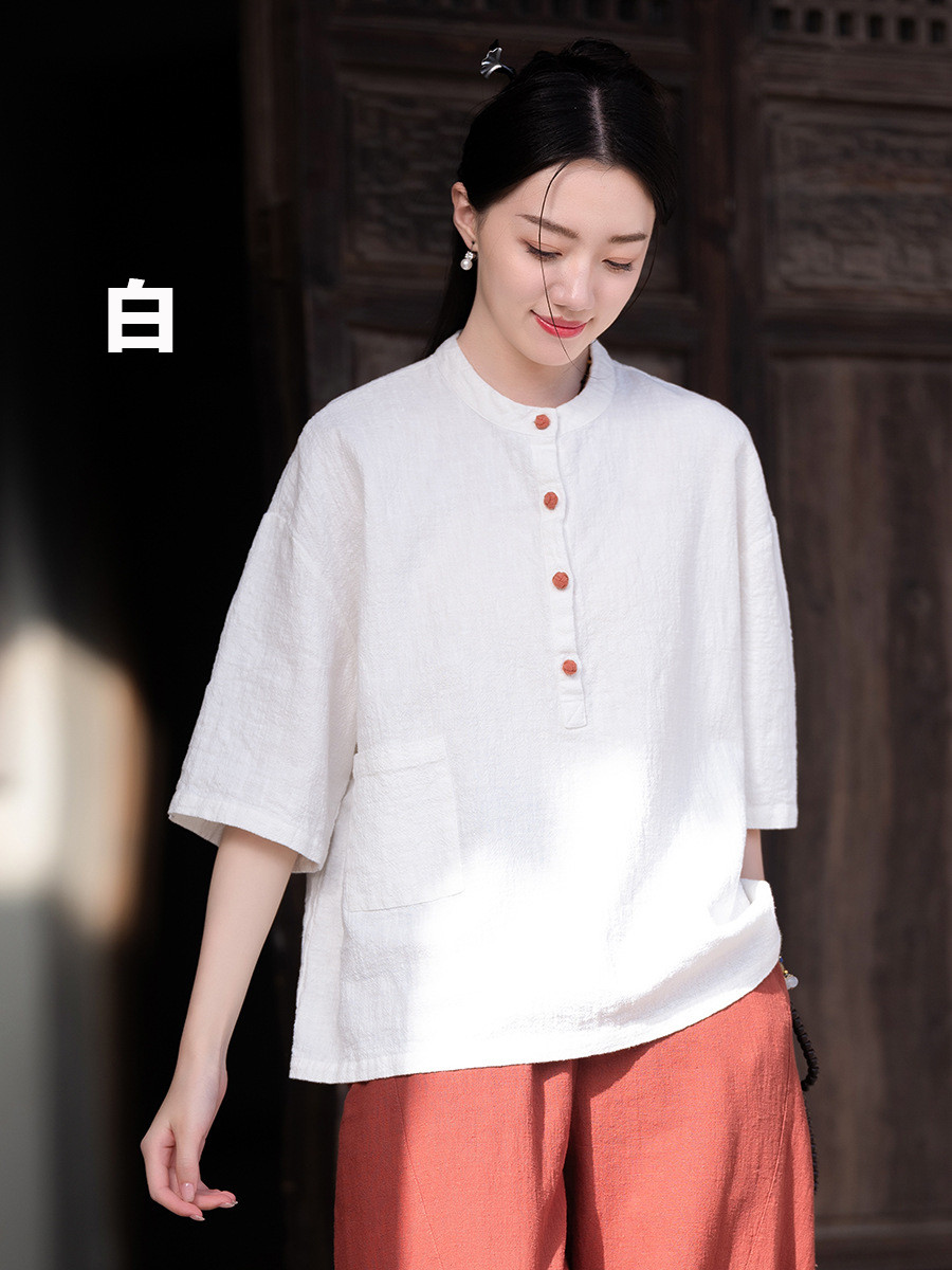 【美品】リゼッタ Lisette リネンフリル半袖ブラウス バックボタン 麻 美品】リゼッタ Lisette リネンフリル半袖ブラウス バックボタン