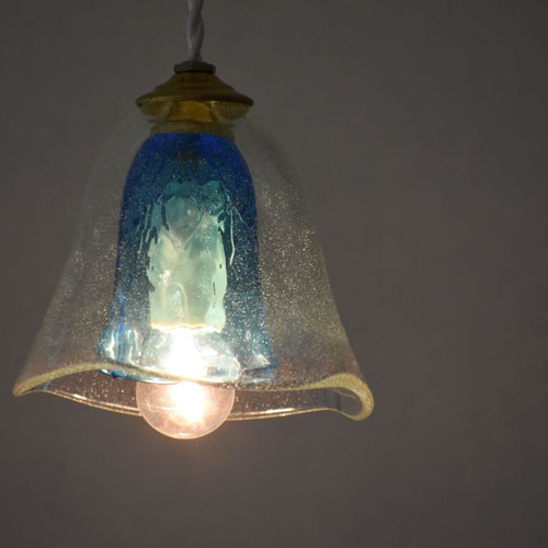 ☆送料無料☆吹きガラス照明（ペンダントタイプ）【二重 透/スカイ  