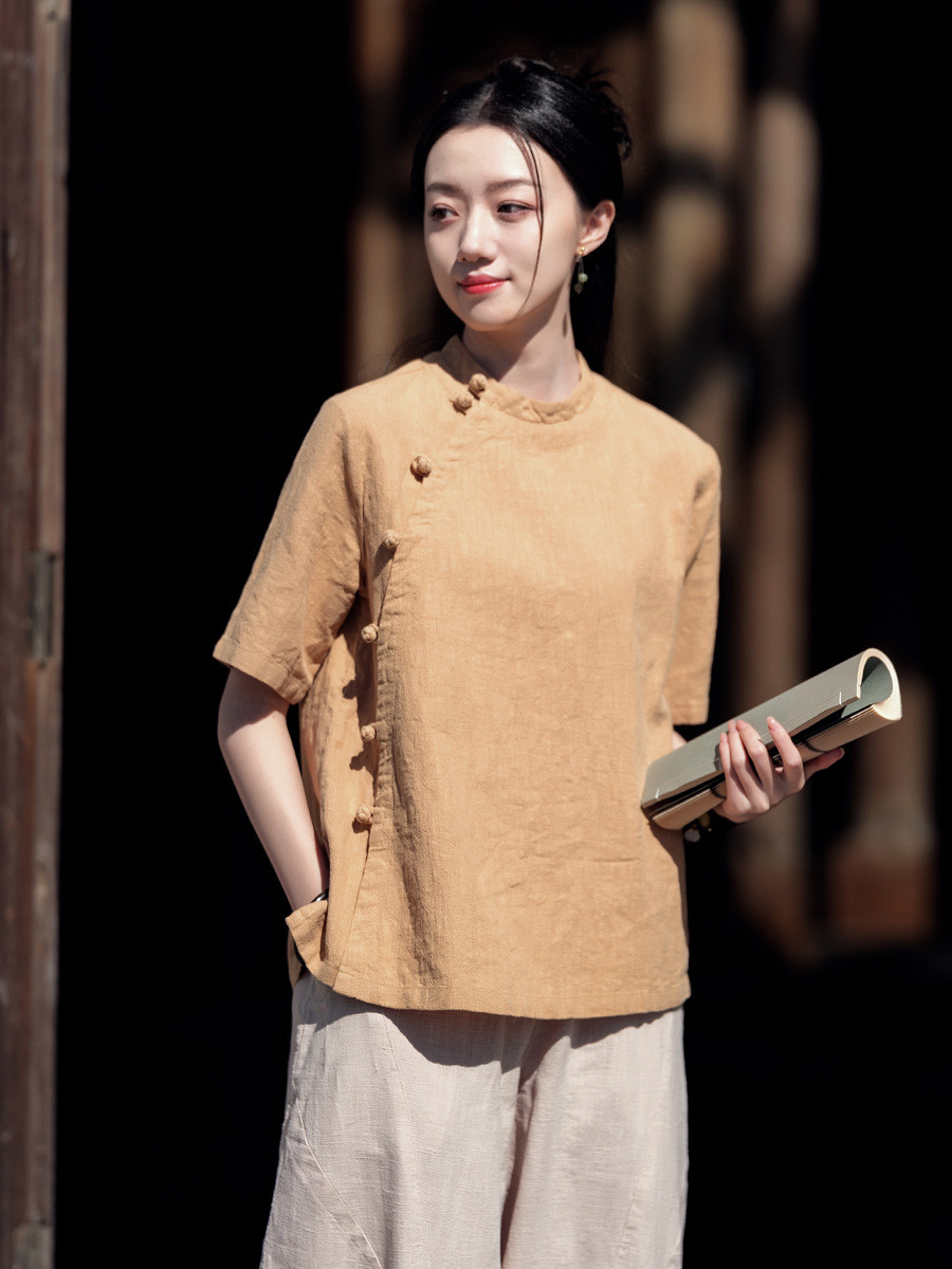 女性用綿麻シャツ | 綿麻素材の半袖ブラウス