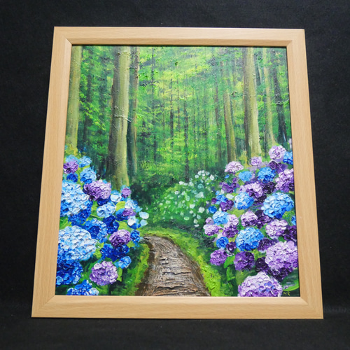 紫陽花の咲く参道】#油彩画 #芸術 #油絵 #絵 #アート
