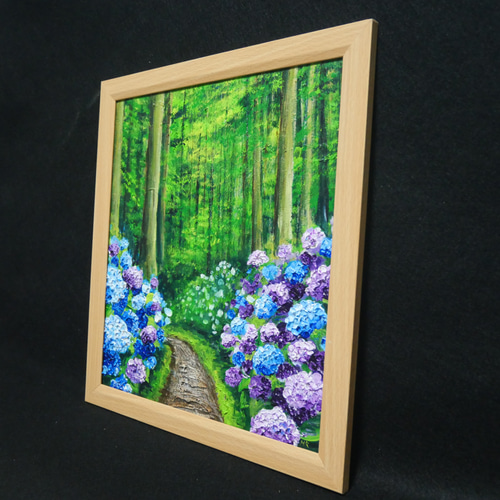 最安 油絵 通販 HR 絵画 絵画【森の紫陽花の道】 絵 油彩画 油彩 絵画+タペストリー