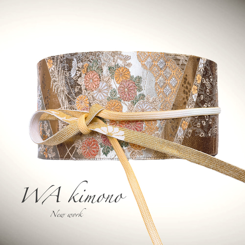 純金箔帯 サッシュベルト 帯ベルト 帯リメイク 着物リメイク リボン 太  