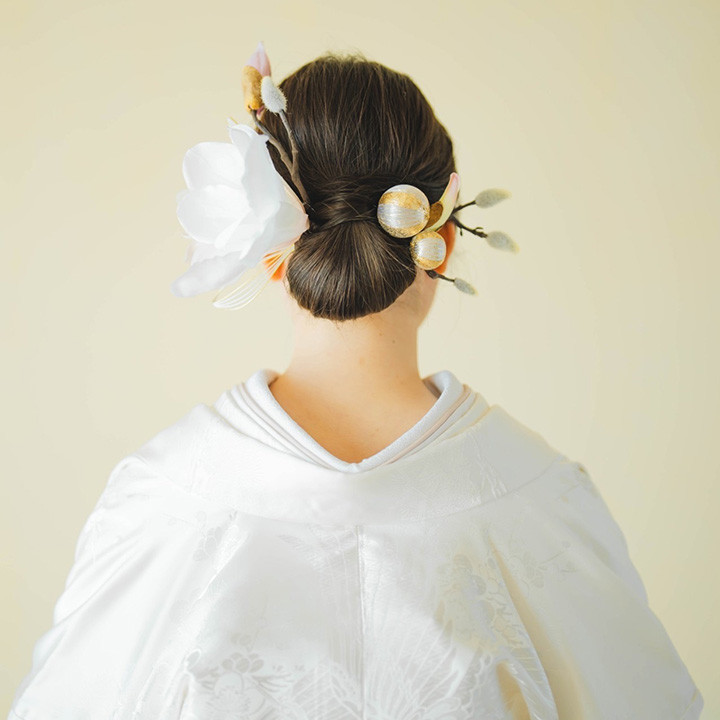 白無垢 成人式・結婚式・卒業式/木蓮 マグノリア 水引 髪飾り/ホワイト 白 ピンク[wa177]