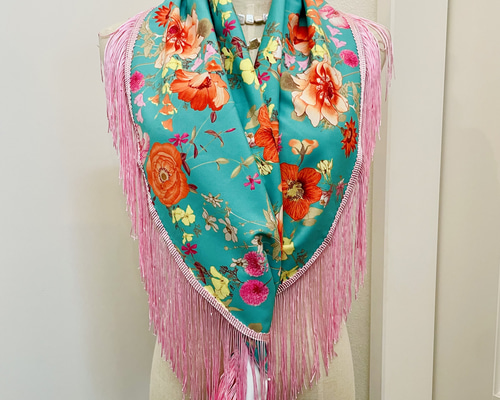 フラメンコ衣装 シージョ グリーン花柄×ピンクフレコ その他