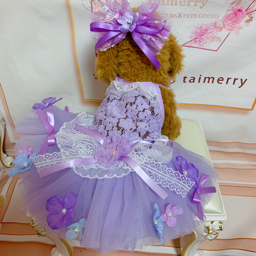 ♡ハンドメイド♡犬服♡紫陽花コサージュワンピース♡ピンク cw25ss0182_1.jpg