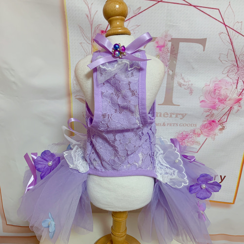 犬猫うさちゃん服 紫陽花のレースワンピース ペット服