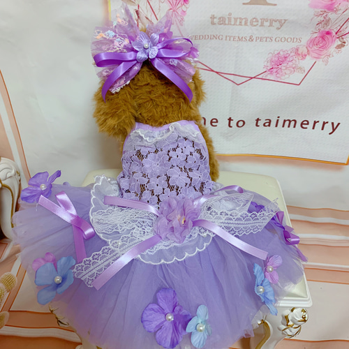 激安大特価！ 犬猫うさちゃん服 ペット服 紫陽花のレースワンピース 犬服・アクセサリー