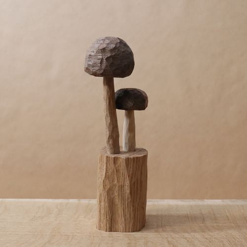 木彫り キノコ 置物 木製 オブジェ インテリア雑貨（木材