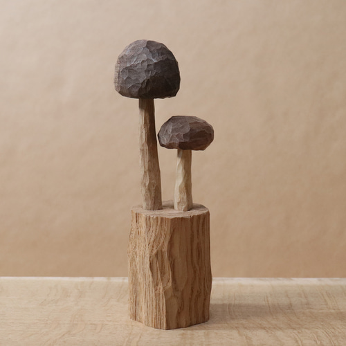 木彫り キノコ 置物 木製 オブジェ インテリア雑貨（木材