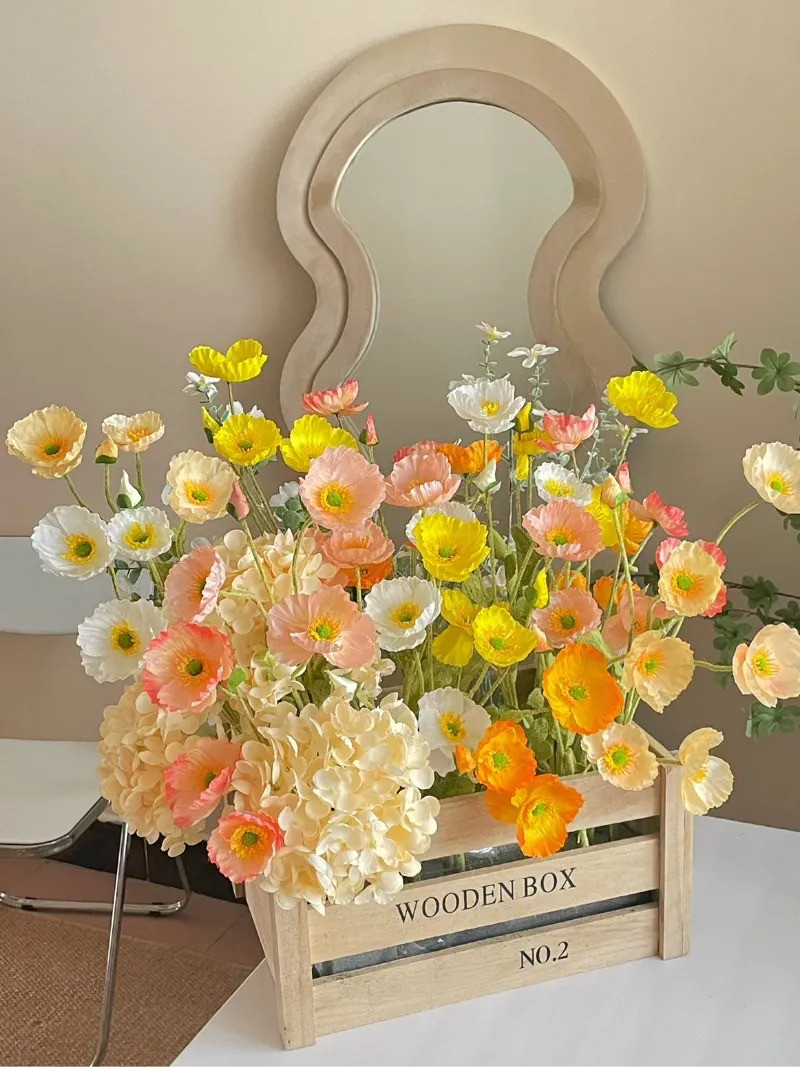 ポピー造花木箱オーナメントホームアクセサリー結婚式の写真